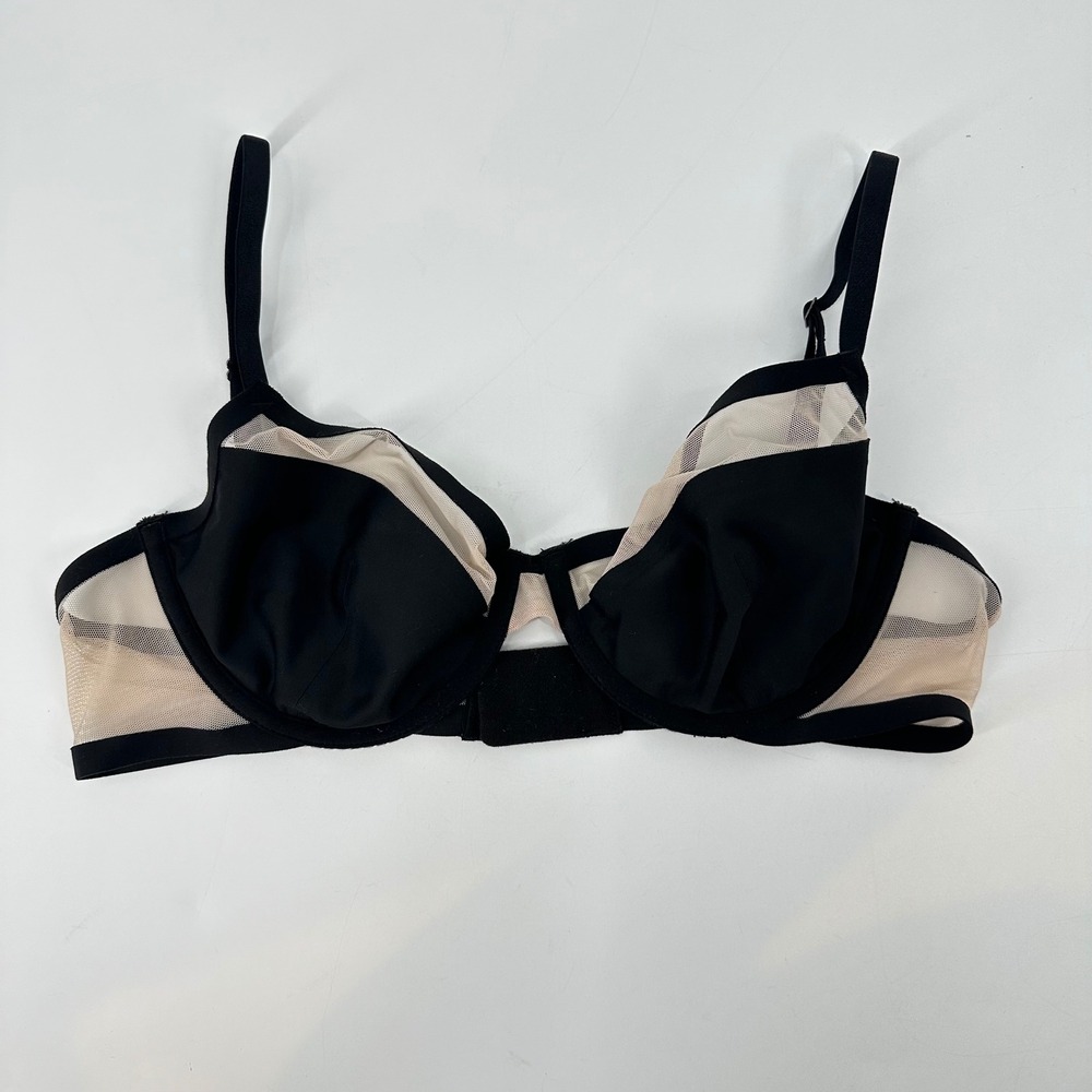 Victoria's Secret Unlined Demi Bra Black Beige Sheer Panels 34D‎